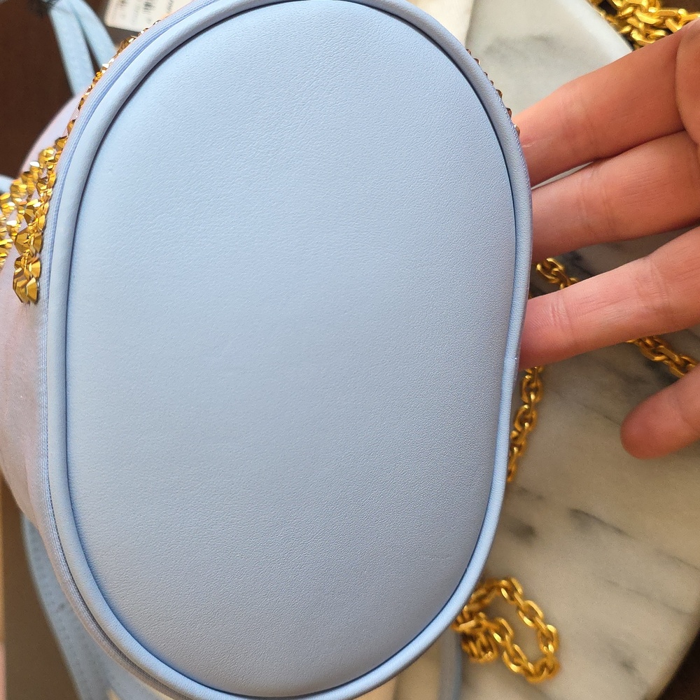 MCM Light Blue Mini Bucket Bag with Gold Sequin Embellishment - Picture 11 of 16